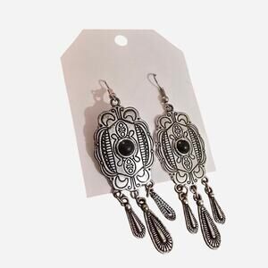 Silver and black earrings with a boho vibe